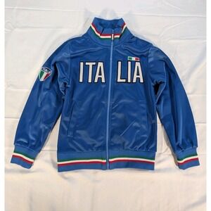 Kids Italia Jacket Blue Faux Leather Zip Track Coat Size 3/4 Unlimited